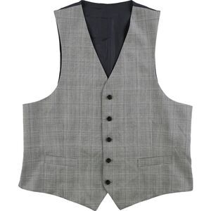 Michael Kors Mens Plaid Five Button Vest, Grey, NWT